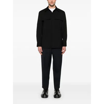 Jil Sander Black Wool Shirt With Pockets In Black