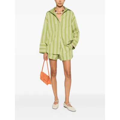 Faithfull The Brand Striped Button Shorts In Green
