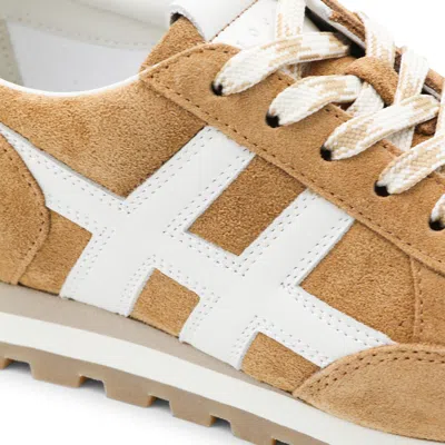 Hogan Low Top Sneakers Contrast Stitching Rubber Sole In Brown