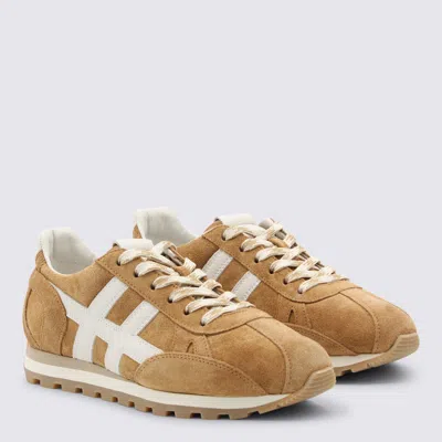 Hogan Low Top Sneakers Contrast Stitching Rubber Sole In Brown