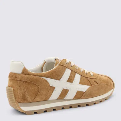 Hogan Low Top Sneakers Contrast Stitching Rubber Sole In Brown