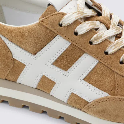 Hogan Low Top Sneakers Contrast Stitching Rubber Sole In Brown