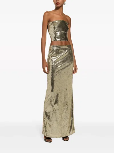 Dolce & Gabbana Strapless Sequin Cropped Lace Evening Top