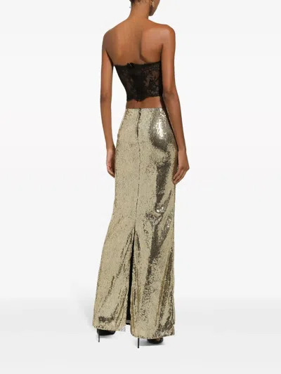 Dolce & Gabbana Strapless Sequin Cropped Lace Evening Top