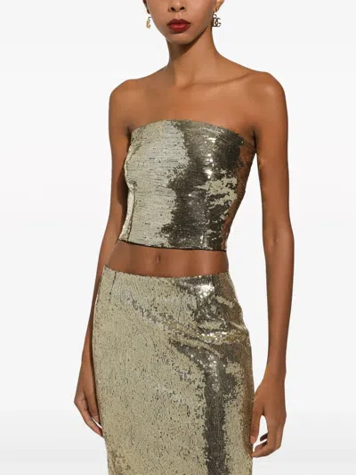 Dolce & Gabbana Strapless Sequin Cropped Lace Evening Top