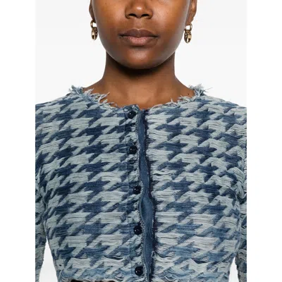 Diesel Long Sleeve Cropped Houndstooth Top In Multi