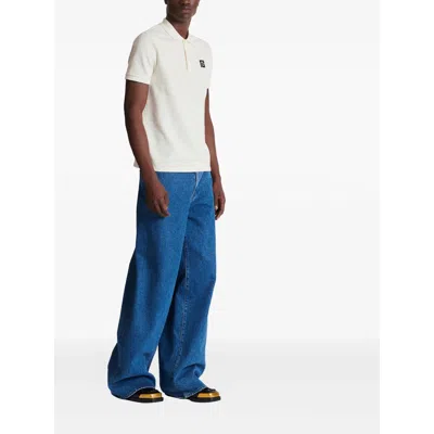 Balmain Polo Shirt Short Sleeves Ribbed Cuffs Collar In White