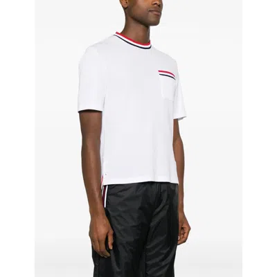 Thom Browne Rwb-stripe Cotton Pocket T-shirt White
