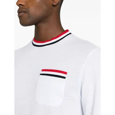 Thom Browne Rwb-stripe Cotton Pocket T-shirt White