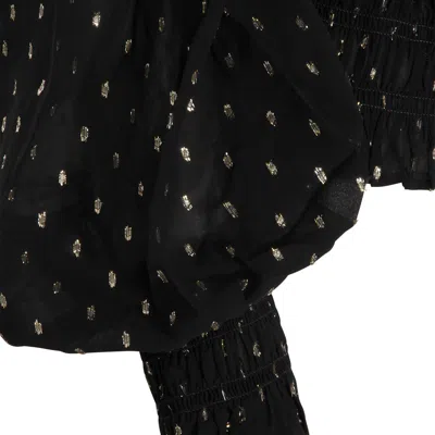 Self-portrait Shirred Metallic-effect Off-shoulder Top In Black