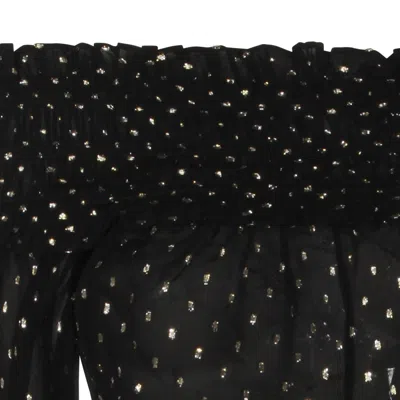 Self-portrait Shirred Metallic-effect Off-shoulder Top In Black