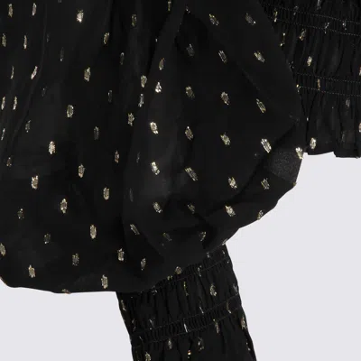 Self-portrait Shirred Metallic-effect Off-shoulder Top In Black