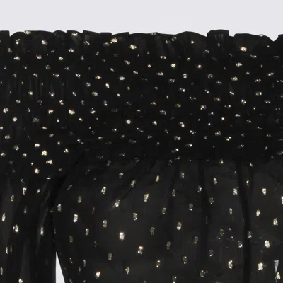 Self-portrait Shirred Metallic-effect Off-shoulder Top In Black