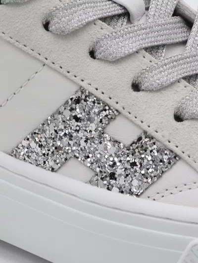 Hogan Crosswind Nappa Leather And Suede Sneakers With Glitter H Detail Shoes In White
