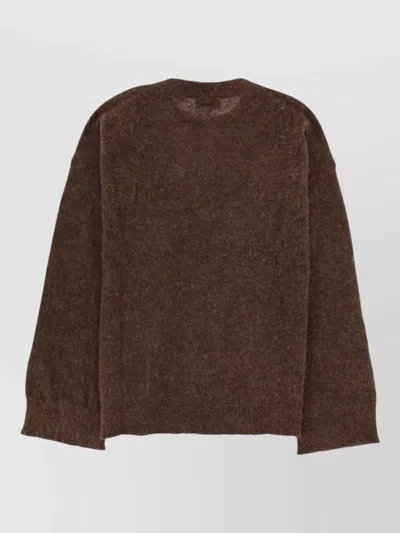 Ganni Brushed Alpaca Graphic Oversized Sweater In Brown