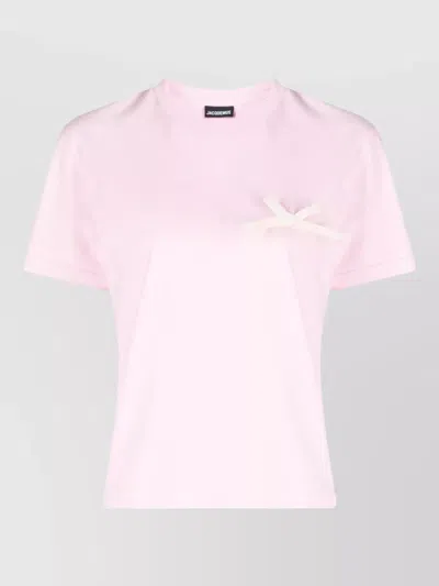 Jacquemus Short Sleeve Crew Neck Top Bow Detail In White