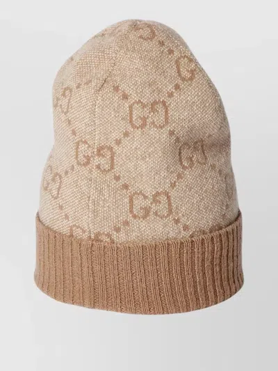 Gucci Nuancie Hat Ribbed Trim Turn Up Brim In Brown