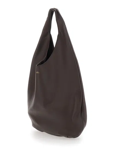 Apc Le Neige Brown Shoulder Bag With Embossed Logo On The Front In Hammered Leather Woman In Brown