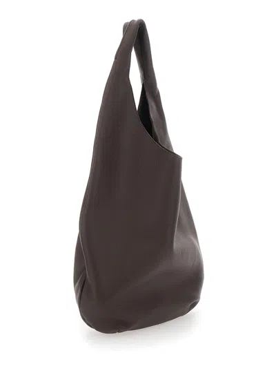 Apc Le Neige Brown Shoulder Bag With Embossed Logo On The Front In Hammered Leather Woman In Brown