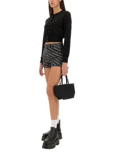 Alexander Wang Omens Grey Aged White Logo-print Bite Denim Shorts In Black