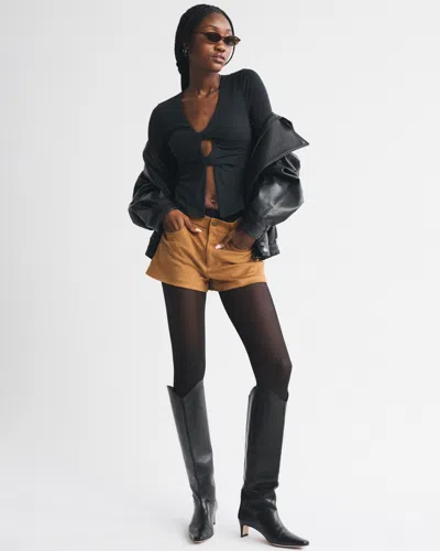 Abercrombie & Fitch Bra-free Long-sleeve Twist Cutout Top In Black