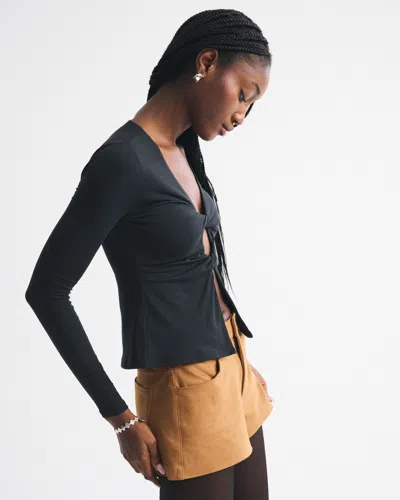 Abercrombie & Fitch Bra-free Long-sleeve Twist Cutout Top In Black