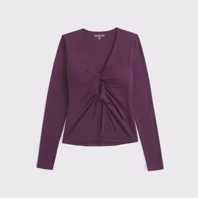 Abercrombie & Fitch Bra-free Long-sleeve Twist Cutout Top In Purple