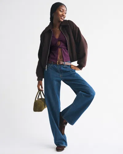 Abercrombie & Fitch Bra-free Long-sleeve Twist Cutout Top In Purple