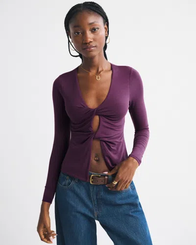 Abercrombie & Fitch Bra-free Long-sleeve Twist Cutout Top In Purple