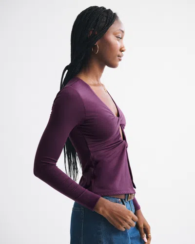 Abercrombie & Fitch Bra-free Long-sleeve Twist Cutout Top In Purple