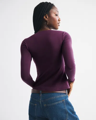 Abercrombie & Fitch Bra-free Long-sleeve Twist Cutout Top In Purple
