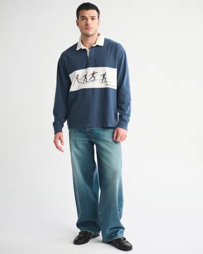 Abercrombie & Fitch Long-sleeve Rugby Polo In Blue