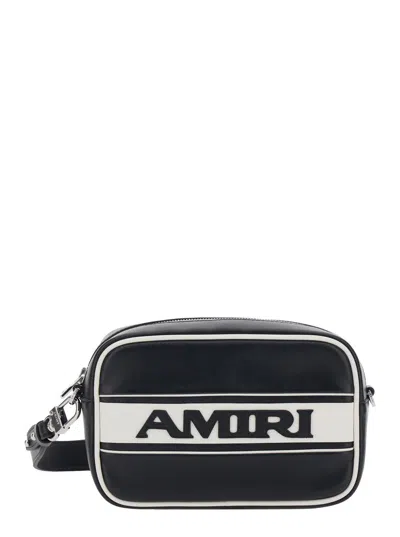 Amiri Striped Logo Shoulder Bag In Black