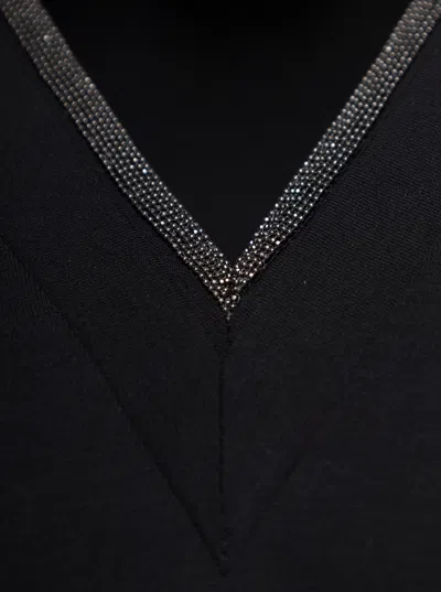 Brunello Cucinelli Monili Trim V-neck Cotton T-shirt Clothing In Black
