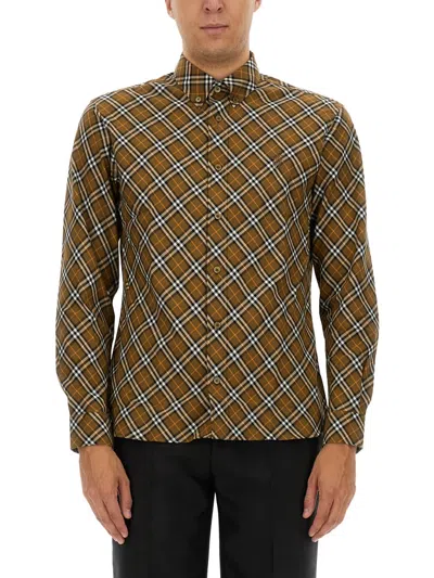 Burberry Beige Button-down Shirt With Check Pattern In Multi