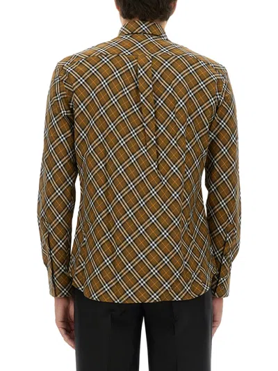 Burberry Beige Button-down Shirt With Check Pattern In Multi