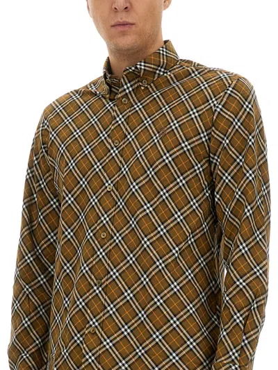 Burberry Beige Button-down Shirt With Check Pattern In Multi
