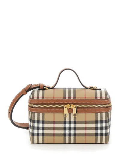 Burberry Women Beige Crossbody Bag With Adjutable And Removable Shoulder Strap And All-over Check Mo In Multi