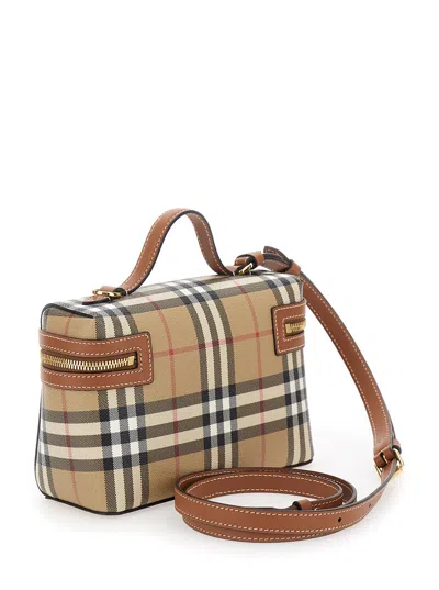 Burberry Women Beige Crossbody Bag With Adjutable And Removable Shoulder Strap And All-over Check Mo In Multi