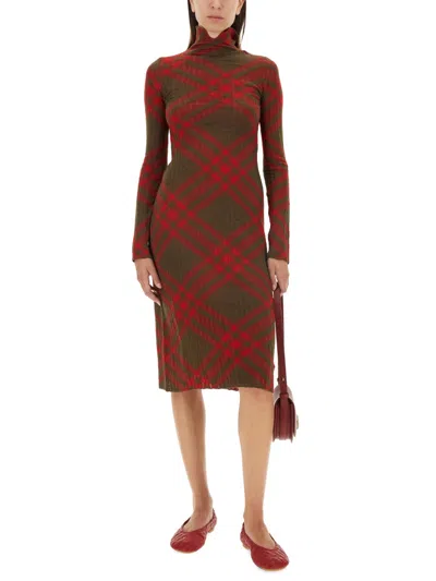 Burberry Women Check Wool Blend Dress In Red