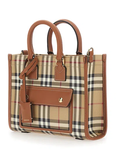 Burberry Mini Freya Tote In Check Coated Cotton Blend Bags In Multi