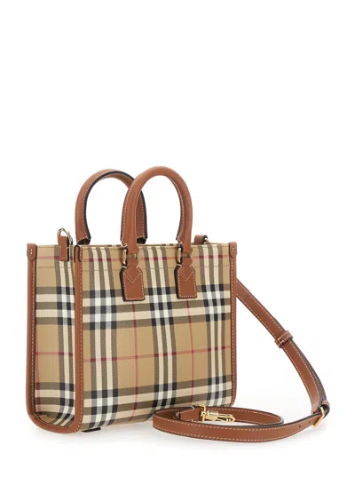 Burberry Mini Freya Tote In Check Coated Cotton Blend Bags In Multi
