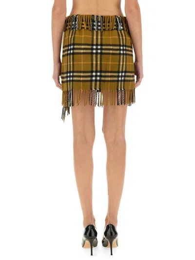 Burberry Women Wool And Cashmere Check Scarf Style Skirt In Green