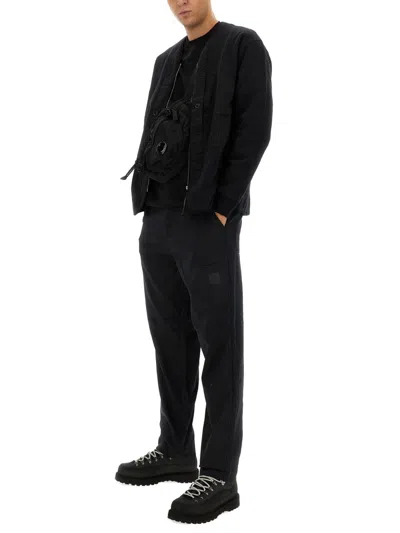 C.p. Company Minimalist Long-sleeve Top With Quilted Texture And Zipper Detail In Black