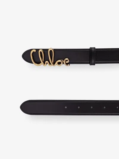 Chloé Logo Icon Leather Belt In Black