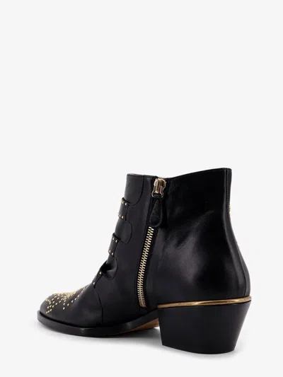 Chloé Black Calf Leather Bos Taurus Lace-up Boots In Animal Print