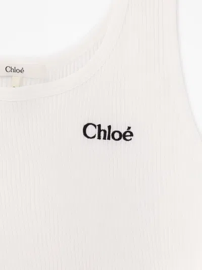 Chloé Logo Ribbed Cotton Jersey Tank Top In White