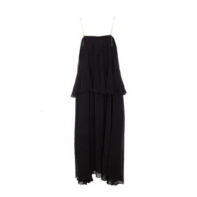 Chloé Open-back Embellished Tiered Silk-georgette Maxi Dress In Black