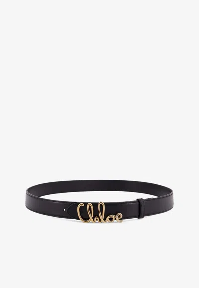 Chloé Logo Icon Leather Belt In Black
