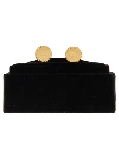 Dolce & Gabbana Logo Round Cufflinks Polished Finish In Gold